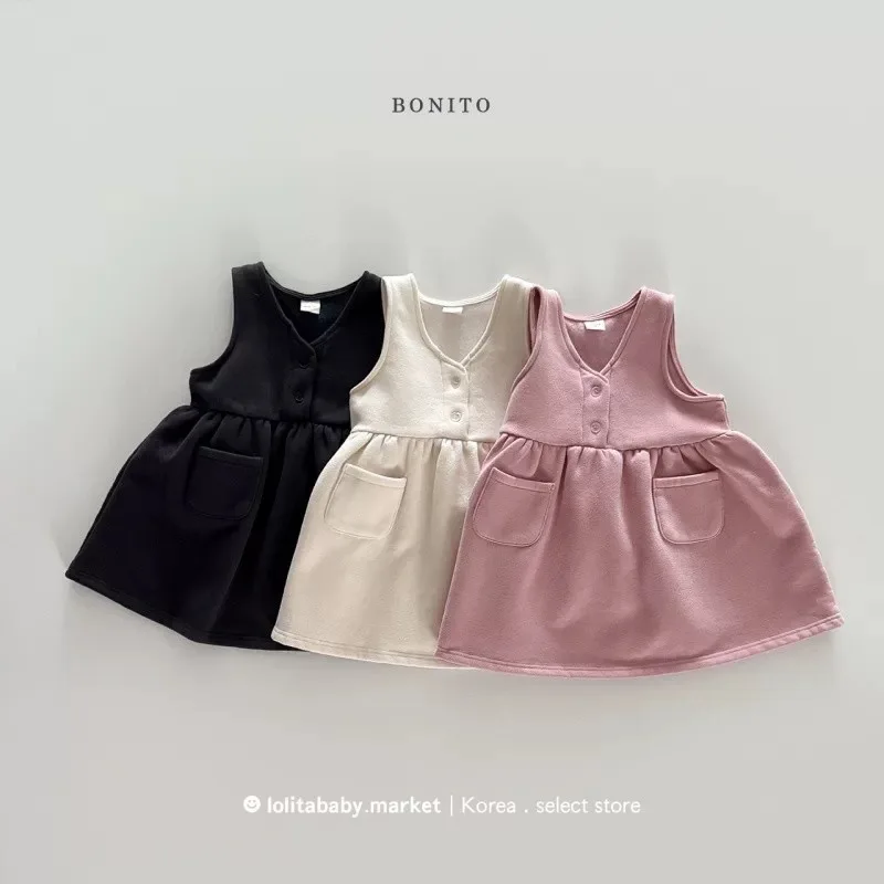 

Vest Dress Grils Children Spring New Fashionable Comfortable Korean Loose Casual Solid All-matching Sleeveless