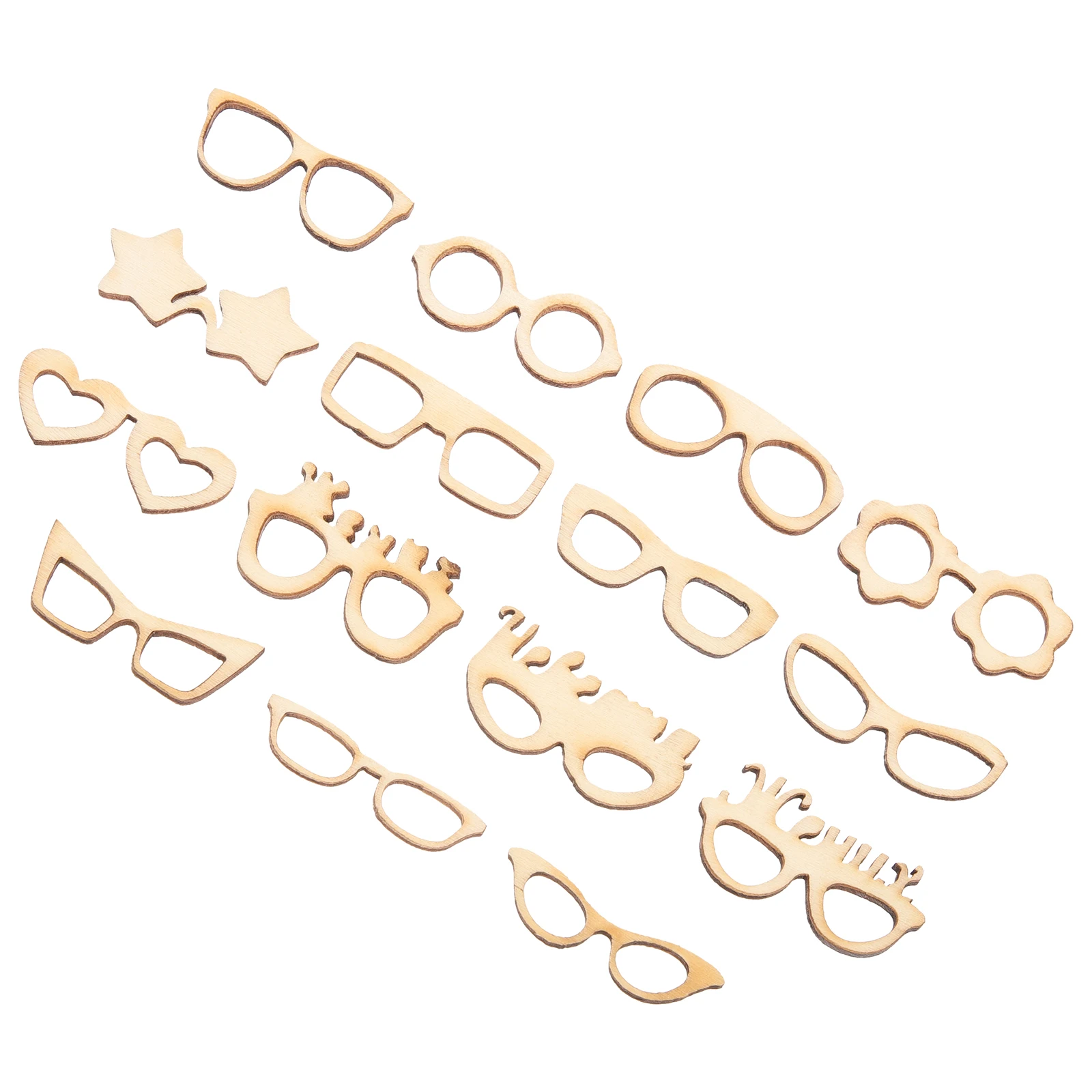 

17 Pcs Wooden Glasses Cutouts Lightweight Smooth Natural DIY Painting Materials Craft Accessory Cartoon Shape Textured Pattern