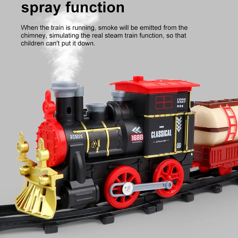 Elektryczny wagon kolejowy Zabawka z dźwiękiem Dym Światło Pary Zabawki Symulacja Klasyczny model kolejowy Zestaw do zabawy Prezent świąteczny