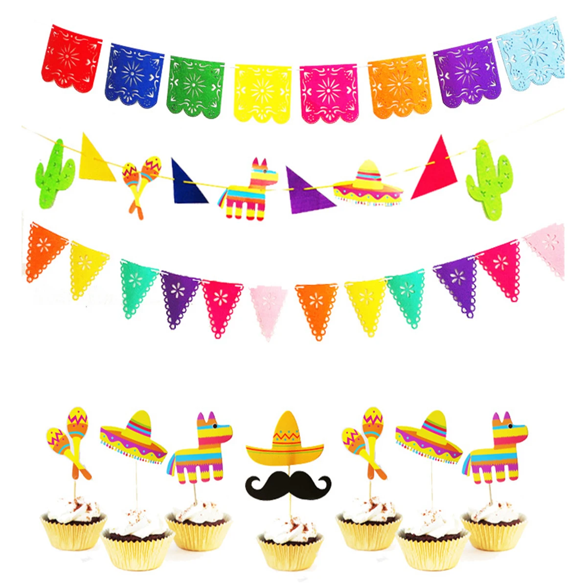 Mexican Pinata Happy Birthday Banners Party Decorations Rainbow Tassel Garlands Flags Table Runner Cinco De Mayo Party Supplies