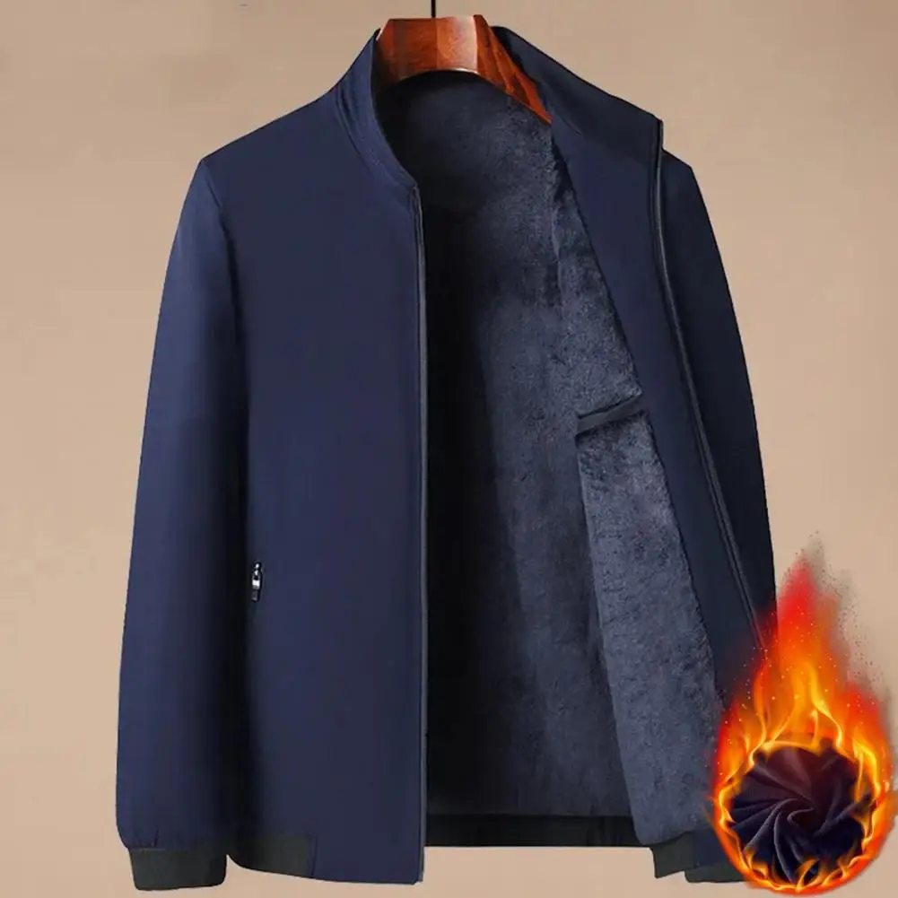 Veste à manches longues avec doublure Smile pour homme, col montant, fermeture éclair, patte, manteau solide, optique de document, chaud, mâle, automne, hiver