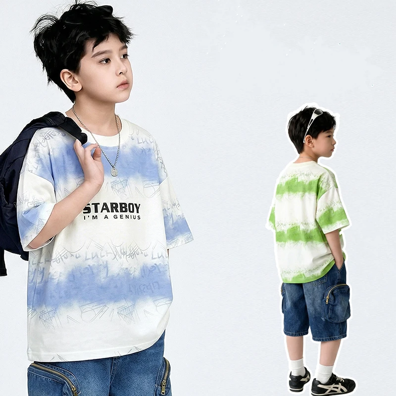 

2026 Summer New Arrival Kids Short Sleeve Cotton T-shirt for Teenager Boy Casual Printed Tshirt Tee Tops Child Luxury Clothing