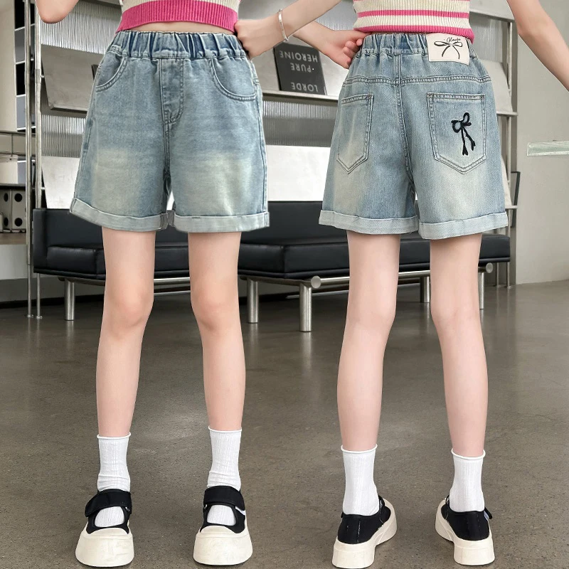 IENENS Kids Girl Jeans Summer Denim Shorts Simple Causal Short Pants For 4-10 Years Children Bottom