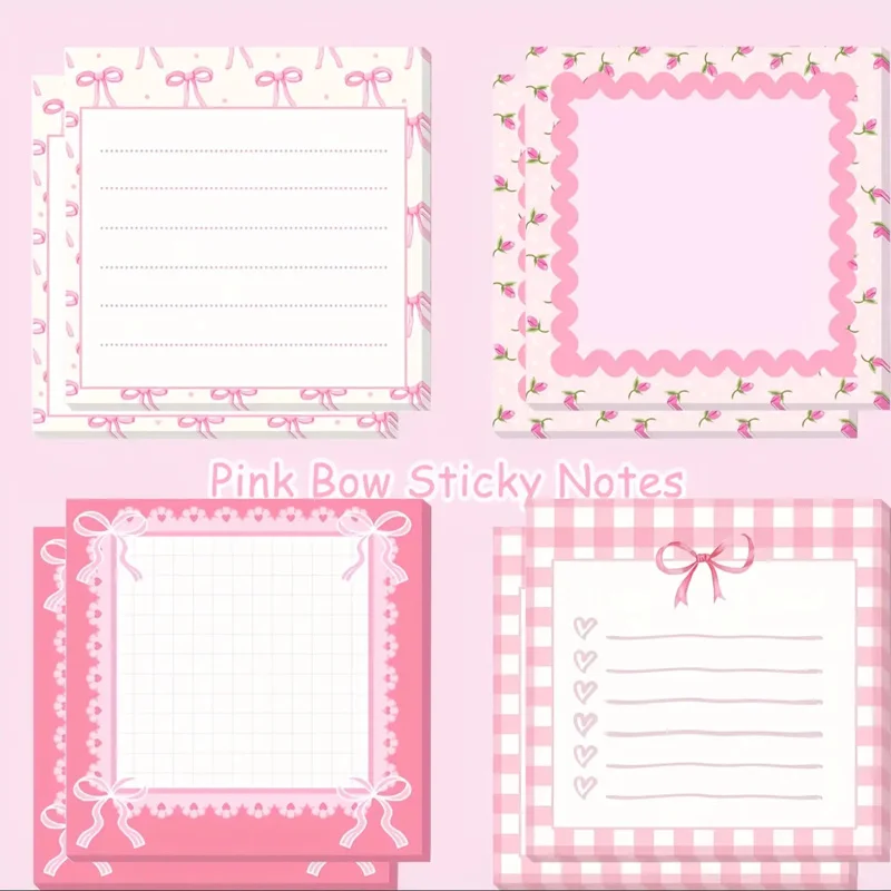 4/8 قطعة ملاحظات لاصقة لطيفة على شكل فيونكة 7.62 × 7.62 سم ملاحظات لاصقة رائعة على شكل قوس سلسلة قوس لطيفة مع أدوات مكتبية على شكل سلسلة #5