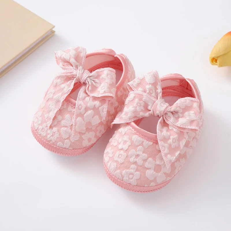 

0-1 Years Baby Girls First Walkers Floral Bow-tie Decoration Sweet Princess Shoes Summer Kids Comfortable Learning Walking Shoes