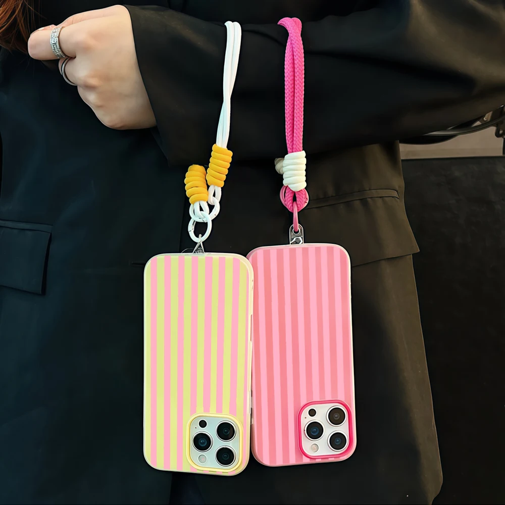 Minimalist Pink striped Jelly Phone Case For Xiaomi 14T 17 Pro Max 15 T Pro Mi 11 Lite 5G Matte Cover With Lanyard Soft SIlicone view 5