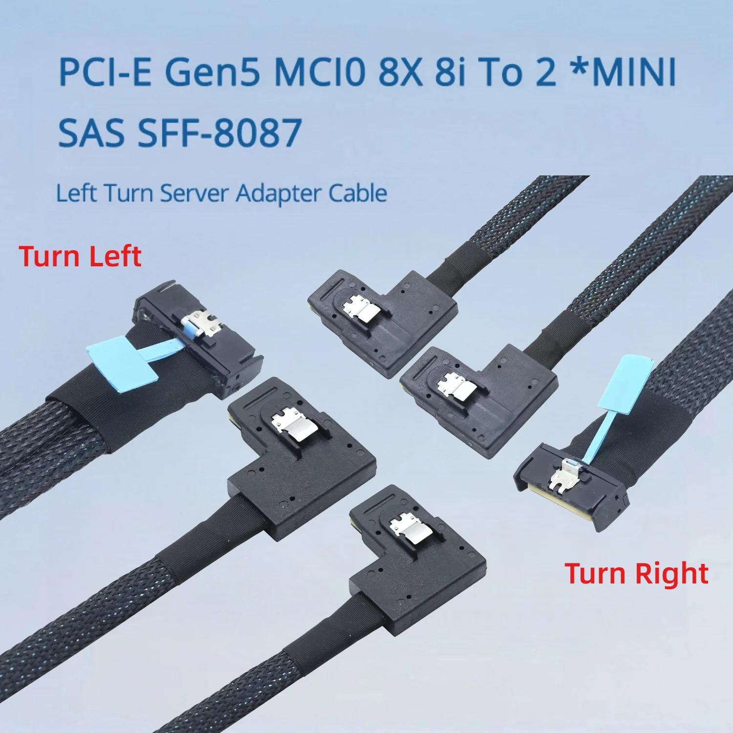

PCI-Express Gen5 MCIO 8X 8i-2 * MINI SAS SFF-8087 Соединительный кабель с поворотным левым/правым коленчатым проводом для высокоскоростного сервера 0,5 м 1 м