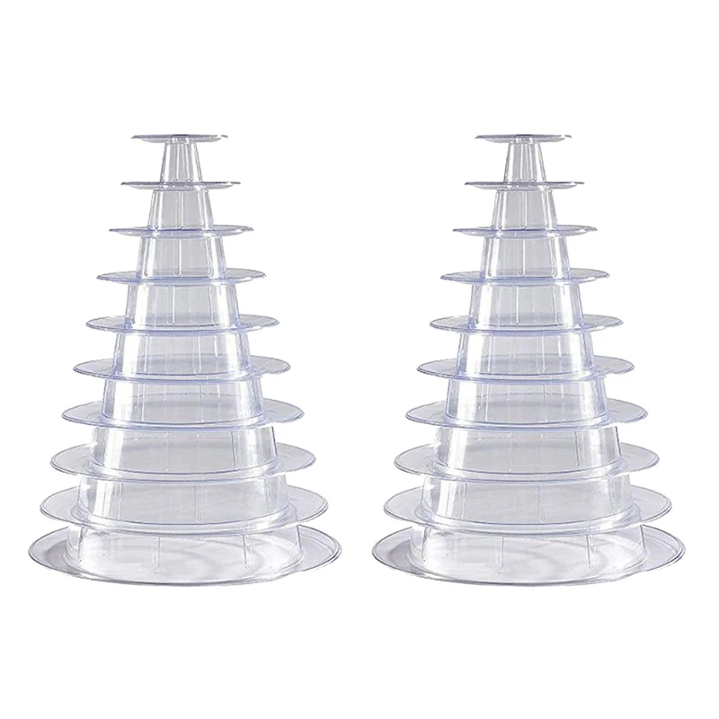 2X 10 Tier Cupcake Holder Stand,Round Macaron Tower Stand,Clear Cake Display Rack For Wedding Birthday Party Decor