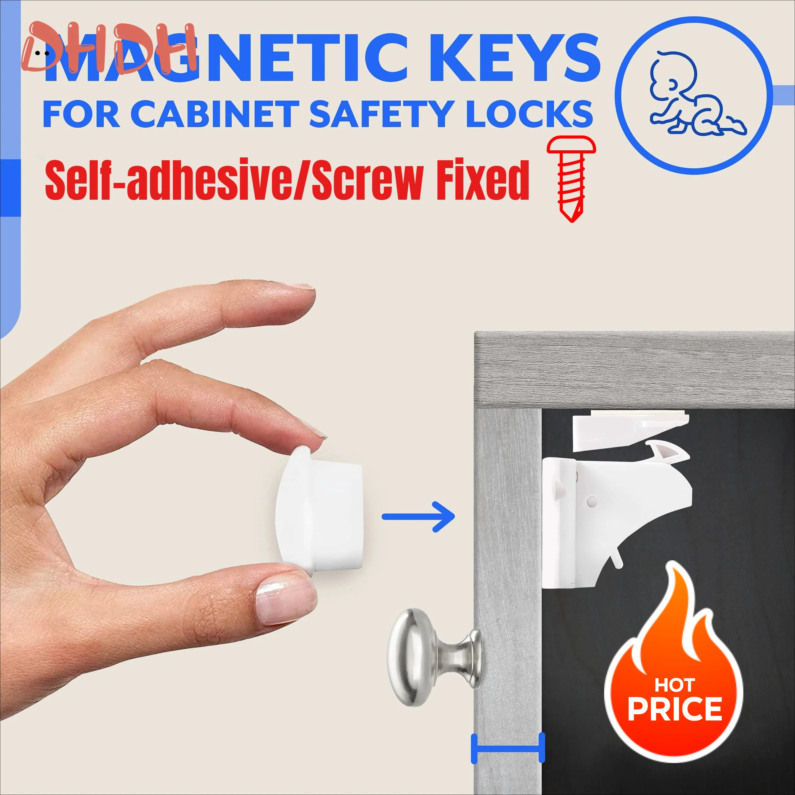 Hot Child Safety Magnetic Cabinet Locks Self-adhesive or Screw Fixed Baby Proofing Magnetic Safety Drawer Locks for Kitchen