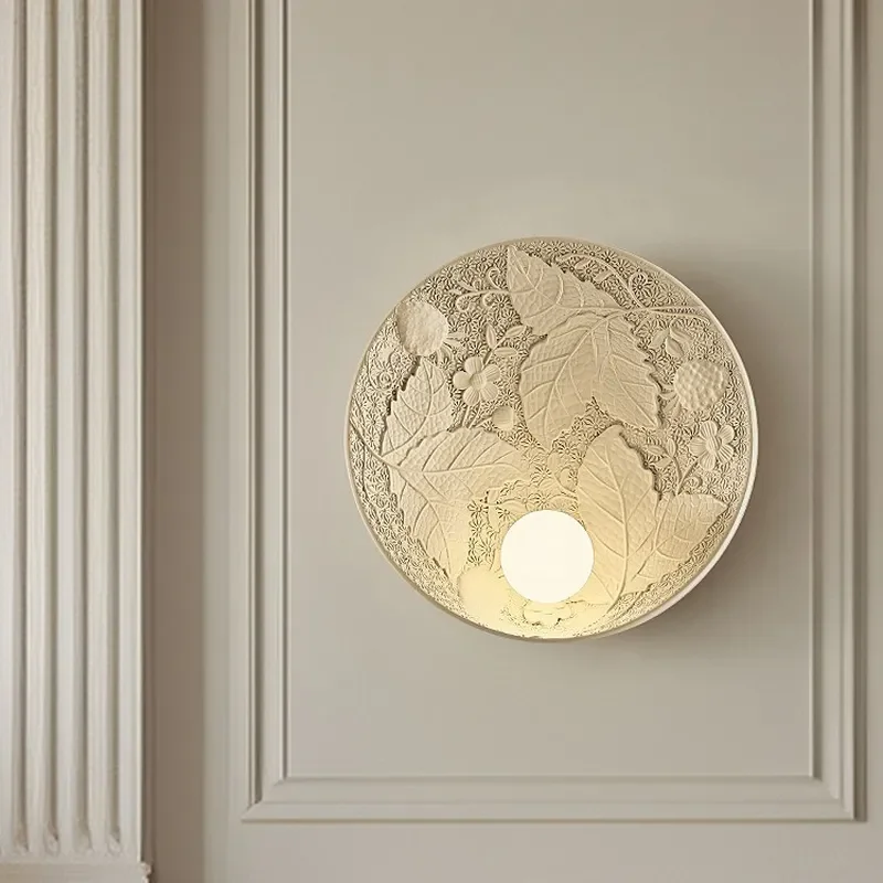 French Leaf Pattern Resin Wall Lamps Bedroom Bedside Living Room Background Light Fixture Modern Simple Personality Illumination