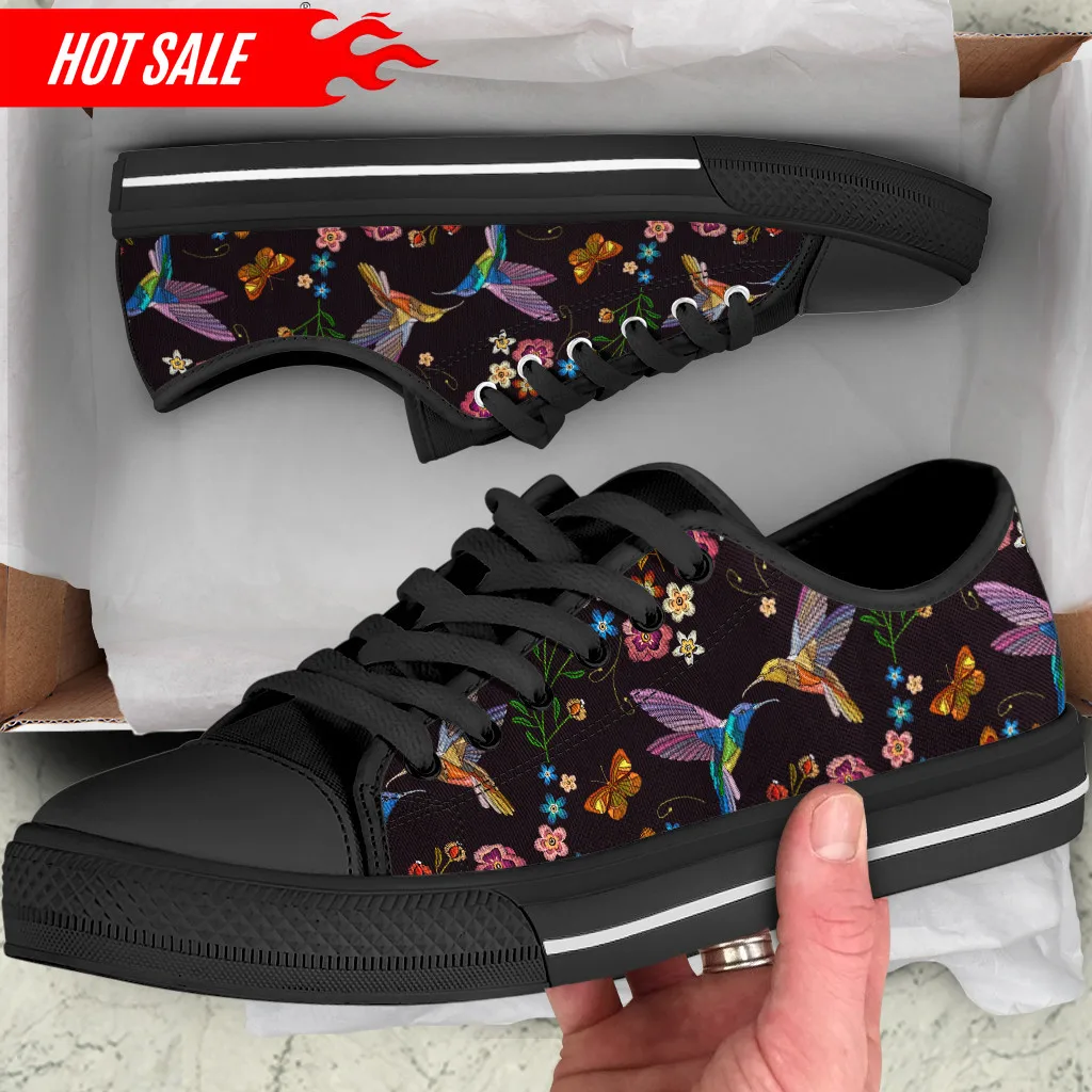 

Spring/Autumn Flats Shoes Woman Classic Walking Canvas Shoes Hummingbird and Floral Print Casual Vulcanized Sneakers