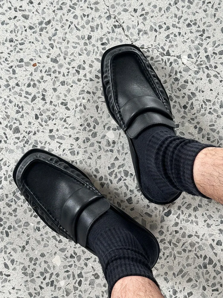 Mens Vintage Close Toe Cowhide Genuine Leather Slippers Business Casual Summer New Work Shoes Comfortable Slip On Loafers Slides