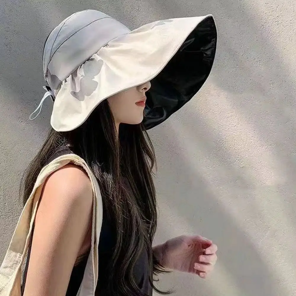 Topi Matahari Visor Besar Perlindungan UV Topi Matahari Musim Panas Pinggiran Lebar Atas Kosong Topi Ember Tabir Surya Dapat Dilipat Tahan Panas Pantai