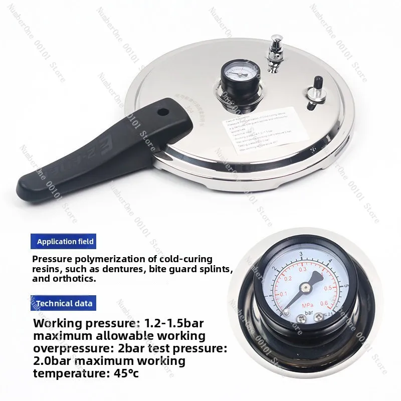 NEW Dental Lab Denture Curing Pressure Pot Sterilizing Pneumatic Polymerizing Pot with Pressure Gauge.