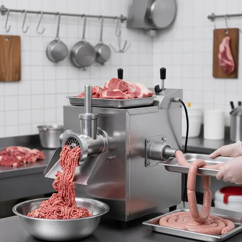 Meat Grinder 6.35 kg/min Pro Meat Processing Sausage Making Catering, Cutting Blade 5mm Perforated Disc Sausage Stuffer Housing Accessories Shredding Dicing Slicing Silver