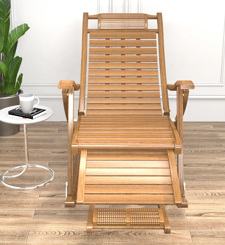 كرسي استلقاء للتشمس من الخيزران قابل للطي للحديقة مع مدلك للقدمين #6