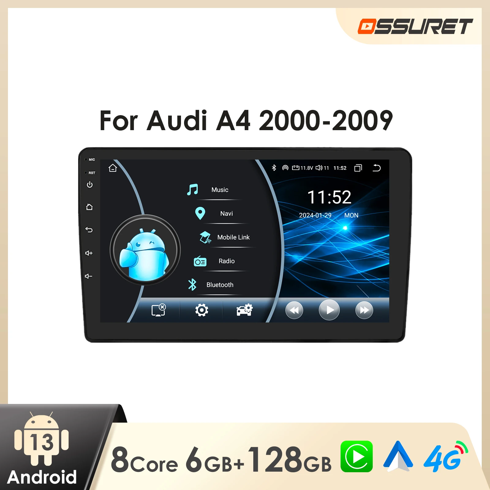 2 Din Android Car Radio For Audi A4 2000-2009 S4 B6 B7 RS4 Seat Car Multimedia GPS WiFi Carplay Android auto Intelligent Player