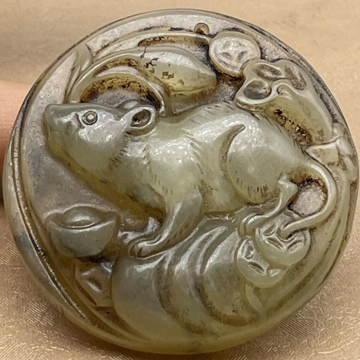China Antique Old Jade Collection Zodiac Rat Ancient Rare Lucky Jade Statue
