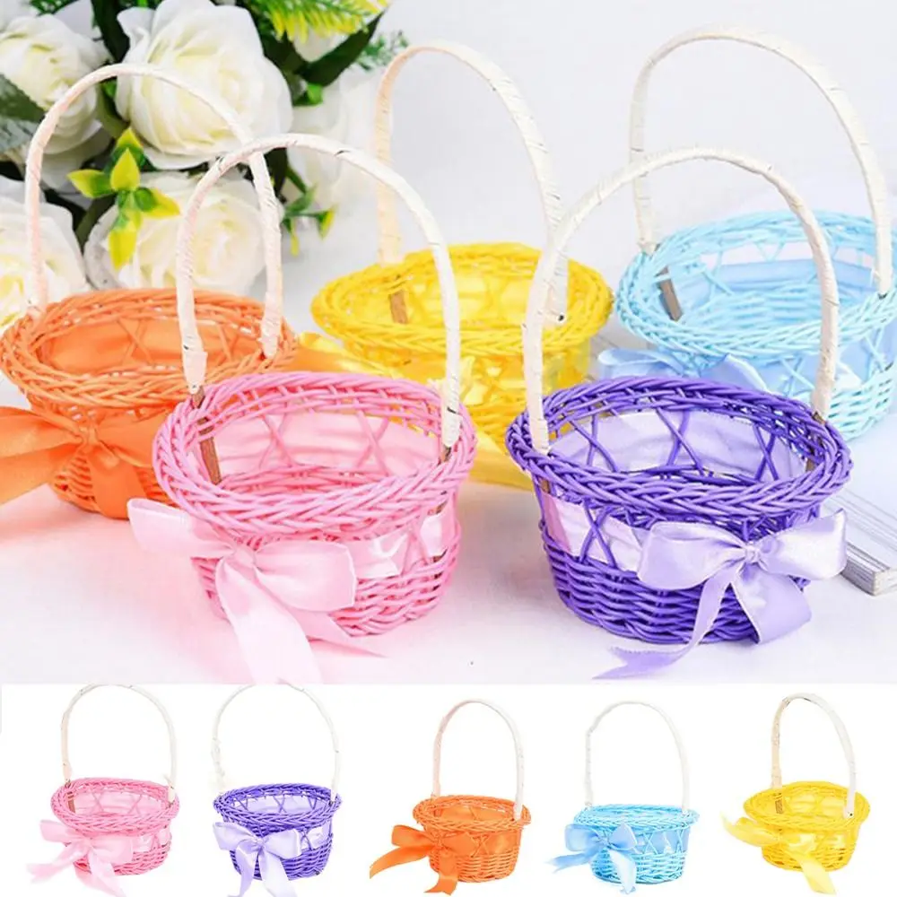 Durable Round Small Flower Basket with Handle Woven Hand-held Flower Basket