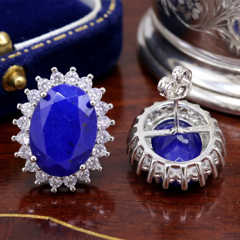 Buy 4 Get 1 Free 19x16mm 6.1g Real Blue Sapphire Green Emerald Red Ruby White CZ Woman's Silver Earrings