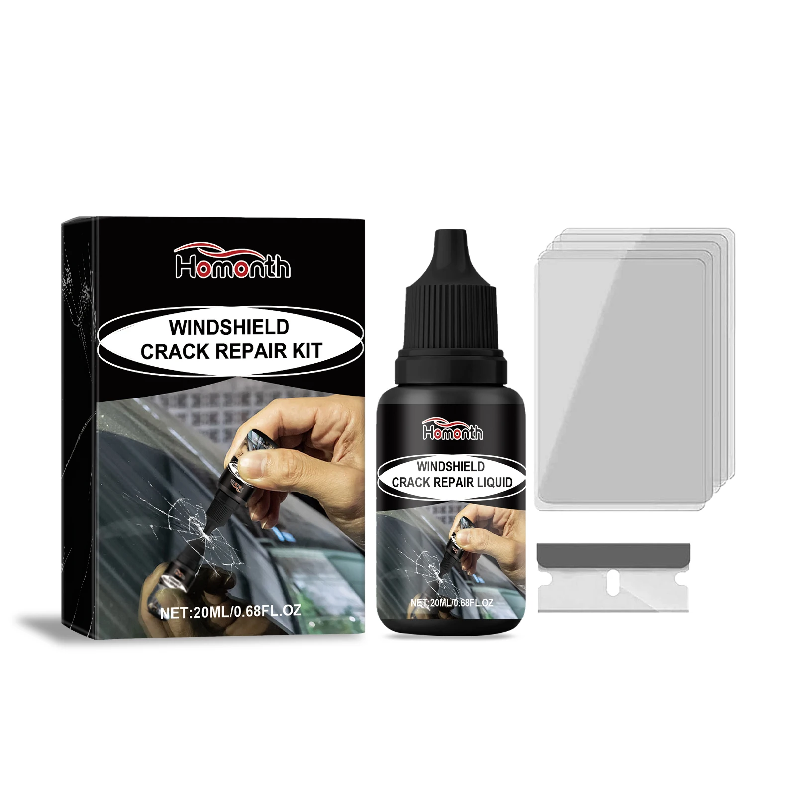 Homonth Car Windshield Crack Repair Scratch Agent Tools Auto Accessory Cleans And Restores Clear Driving Vision Tool-Free 20g