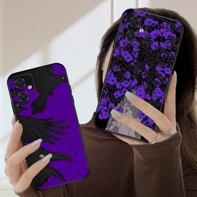 

Purple cartoon crow For Motorola Moto G04 05 14 15 24 34 35 54 55 75 84 85 Edge 40 50 Fusion 60 Fusion silicone soft phone case