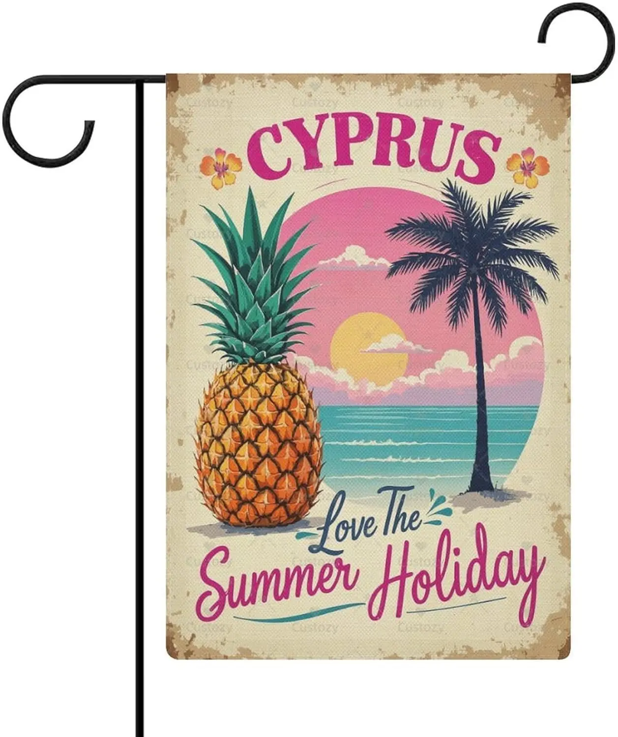 Garden Flag “Cyprus Love The Summer Holiday” Double Sided 12x18 In Small Burlap Seasonal Yard Decoration for Outside Porch A EEZ