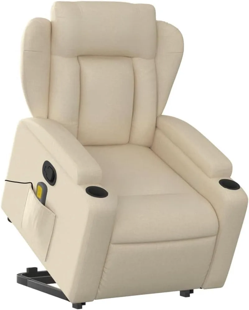 vidaXL Electric Massage Lift Chair Recliner - Power Lift Armchair, Adjustable Backrest, 6-Point Vibration, Cream Fabric