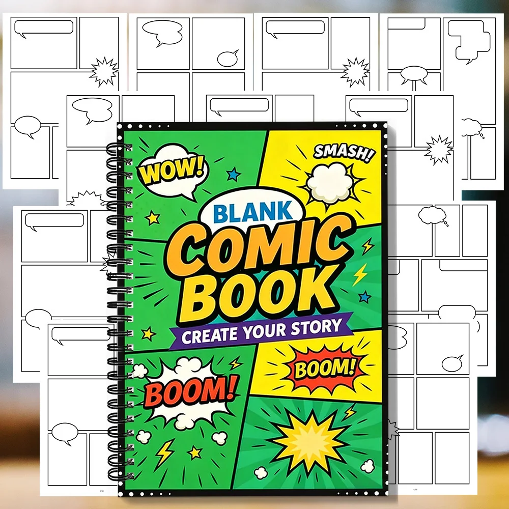 1 SET de Libros de Historietas en Blanco Amarillo-Verde, Cubierta Brillante con Burbujas de Voz, Paneles de Explosión y Páginas Divertidas, Perfecto para Proyectos DIY para Adultos