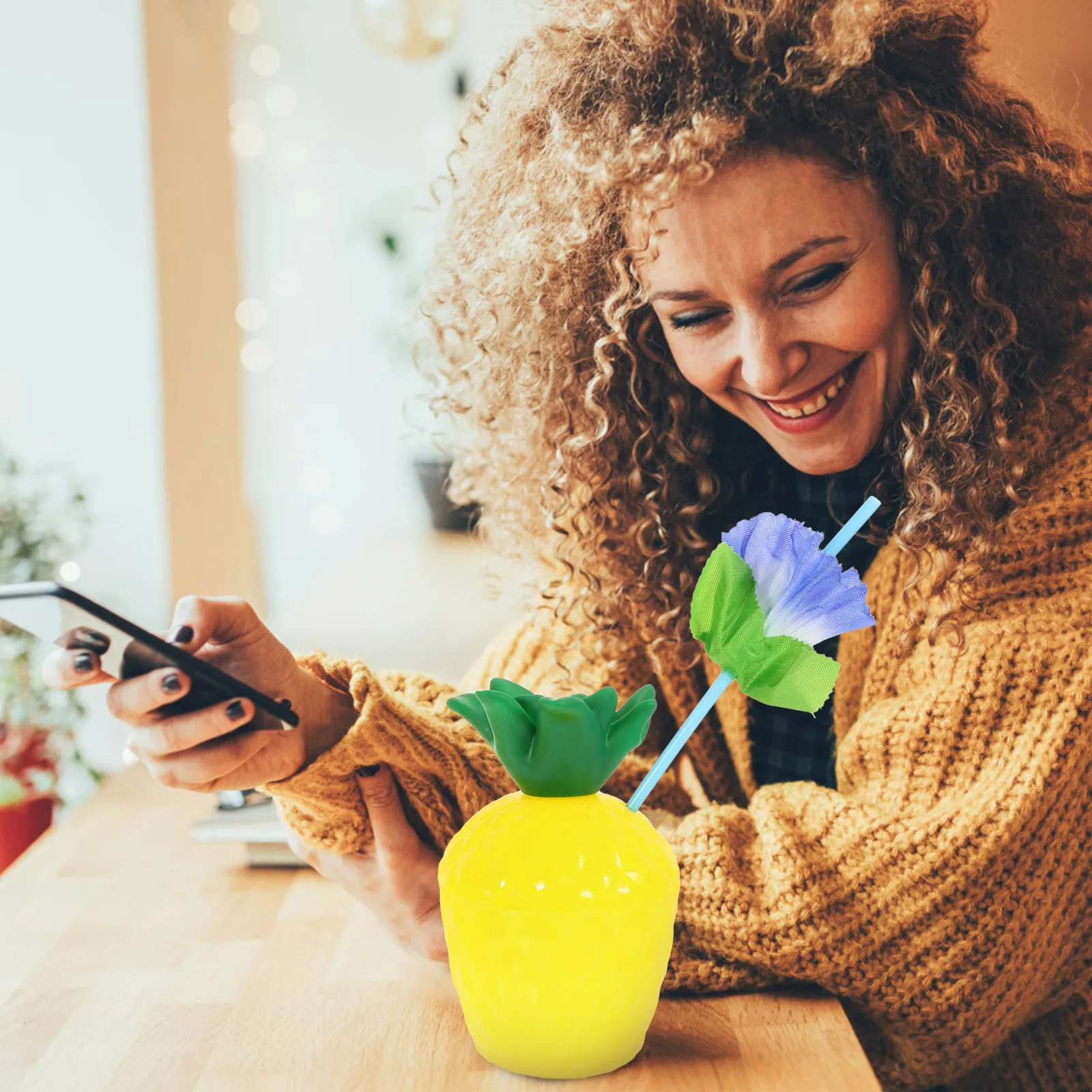 

4Pcs Plastic Pineapple Cups with Lids and Straws Unique Chic Design for Hawaiian Beach Parties Pineapple Cups with Straws
