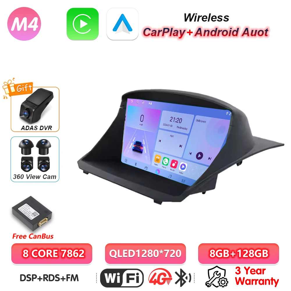 Android 16 Carplay Car Radio For Ford Fiesta MK7 2009 2010 2011 2012 2013 -2017 Multimedia Player Navigation Screen Wifi Stereo image 3