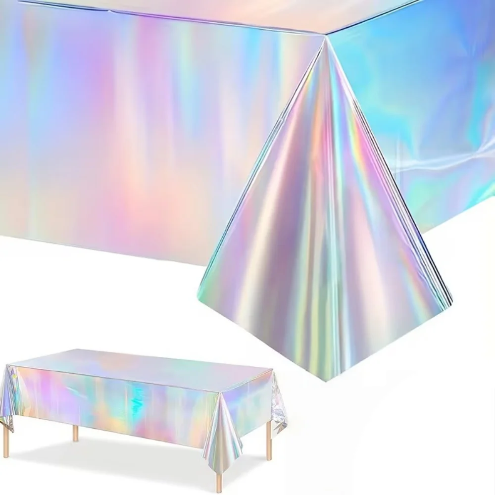 1-5PCS Colorful Iridescence Plastic Tablecloth Metallic Laser Rainbow Rectangle Table Cover for Birthday Wedding Party Decor