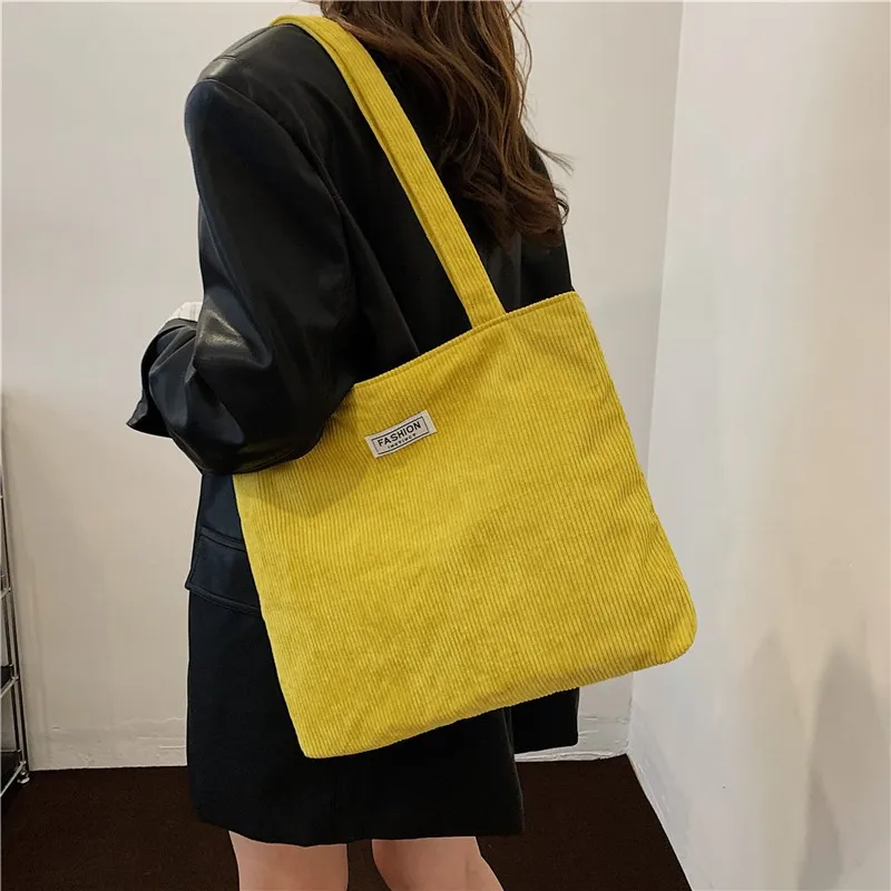 New Corduroy Solid Color Zipper Tote Bag for Women's Autumn and Winter Commuting Large Capacity Single Shoulder Handbag