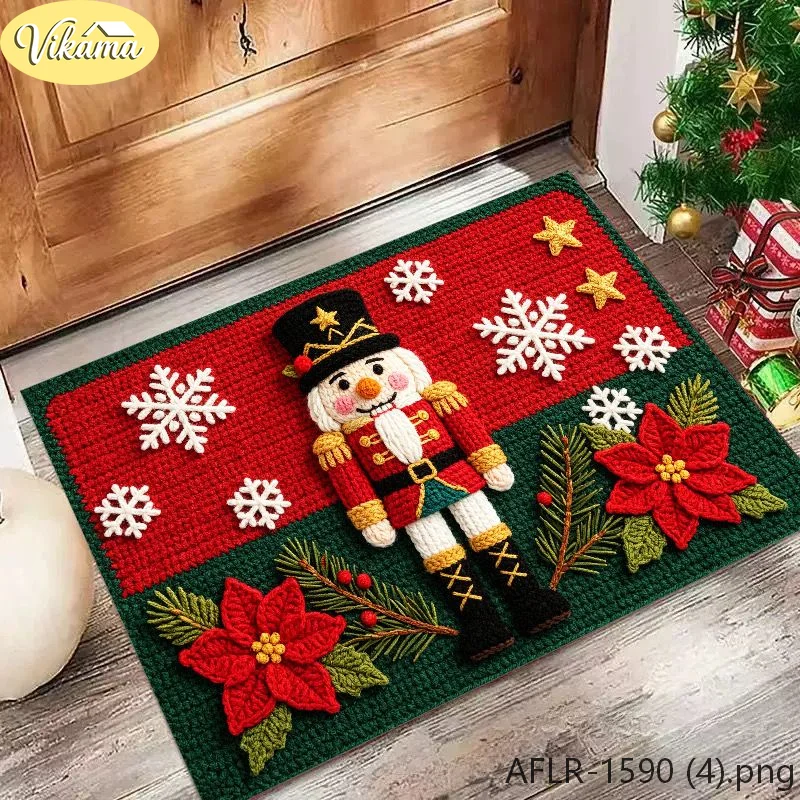 VIKAMA Vintage Nutcracker Christmas Doormat Machine Washable Entryway Mat Front Door Holiday Decorative Rug Washable Home Decor