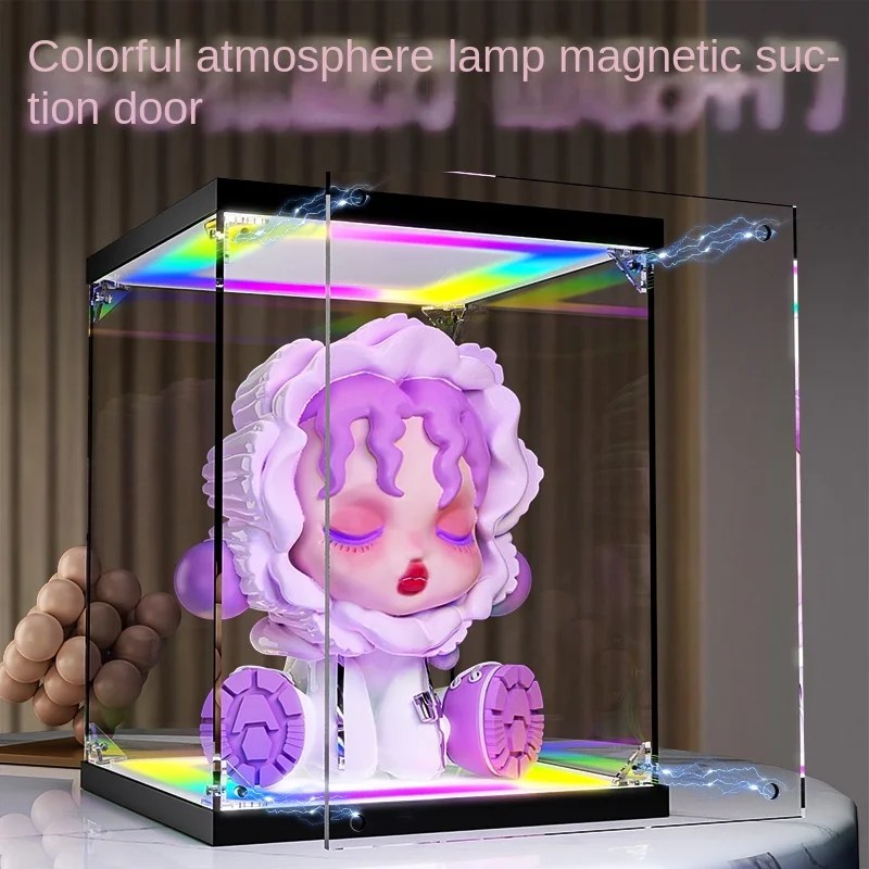 

Акриловая витрина с лампой с регулируемой яркостью, светящаяся коробка для хранения Gundam Lego Colletion, высокий прозрачный пыленепроницаемый шкаф