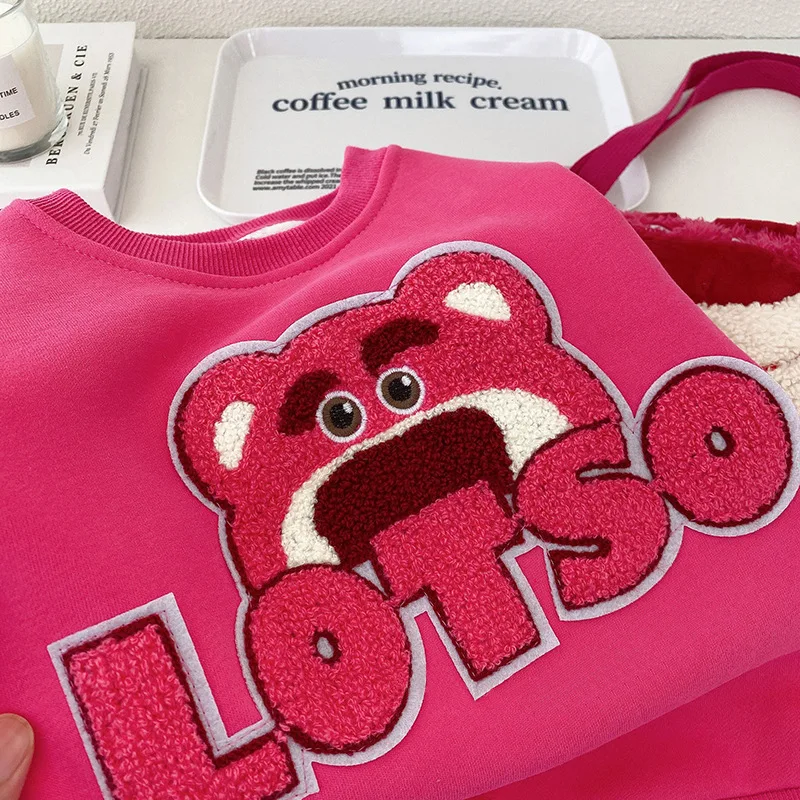 Autumn Winter Children\'s Plush ThickenHoodless Sweatshirts Girls Cartoon Lotso Long Sleeve Pullover Tops Kids Warm Casual Clothi