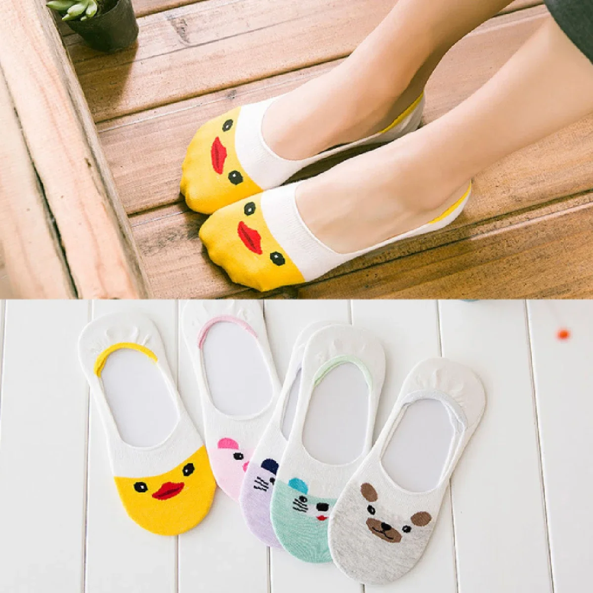 

5 Pairs of Yellow Duck Students Shallow-mouthed Sports Tube Socks