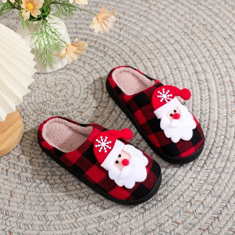 Christmas Winter Men's Women's Slippers Warm Plush Comfortable Couple Floor Home Shoes Santa Claus Soft Plush Indoor Slippers