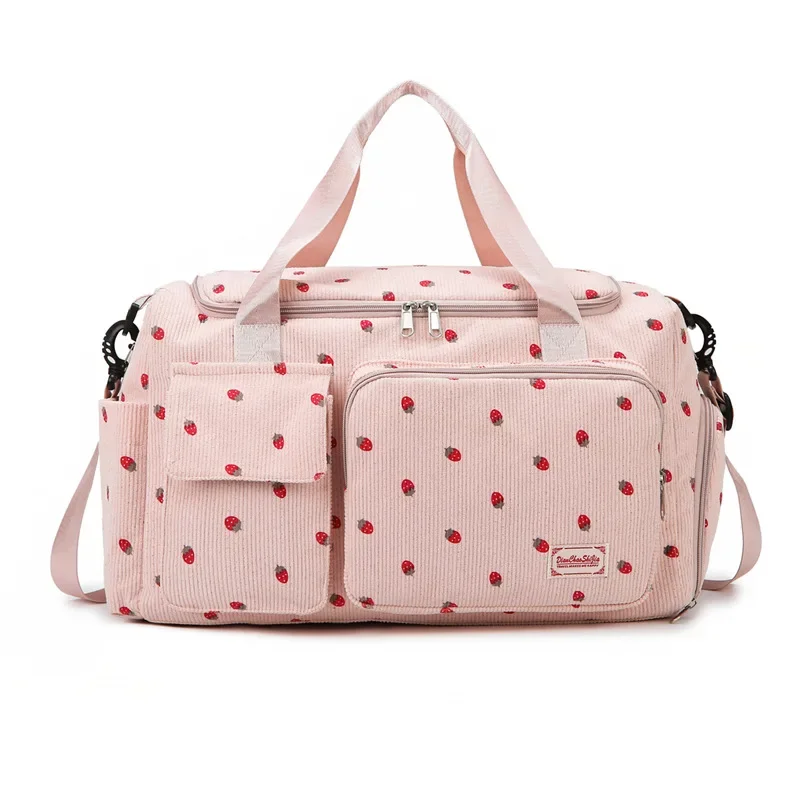 

Corduroy Travel Tote Bag Large Capacity Carry On Travel Bag With Shoe Compartment Sports Fitness Bags For Women Duffle Bags