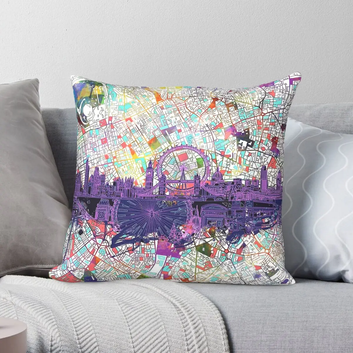 London Skyline Abstract Square Pillowcase Polyester Linen Velvet Pattern Zip Decorative Throw Pillow Case Home Cushion Cover 18