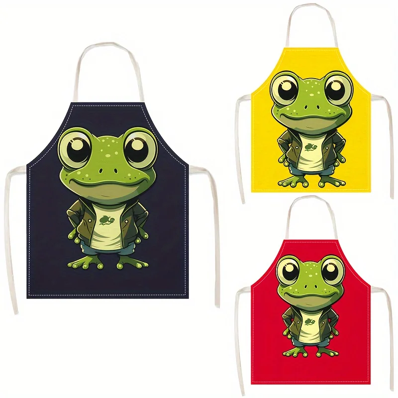 

1pc Cute Cartoon Frog In Jacket T Shirt Print Kids Apron Linen Children Cooking Baking Art Craft Birthday Party Favors Gift
