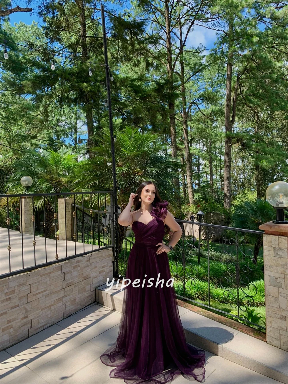 Abiti lunghi monospalla a trapezio con pieghe increspate alla moda in stile moderno personalizzato Abiti per occasioni su misura Abbinamento di alta qualità