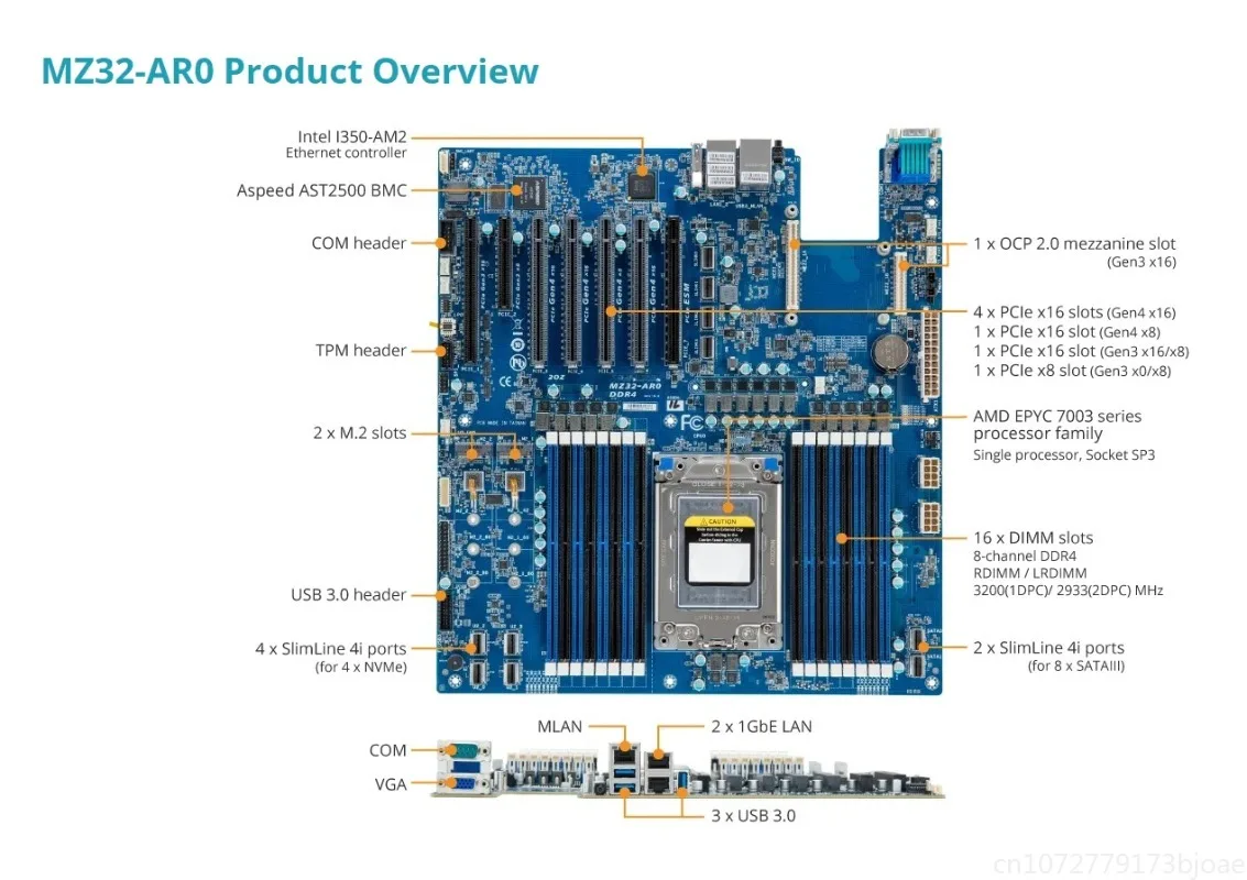 

MZ32-AR0 PCI-E4.0 Single Circuit Motherboard,90%new