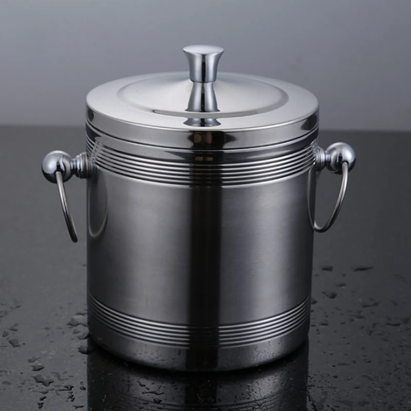 Stainless Steel Double-Layer Ice Bucket Insulation Ice Bucket Bar KTV Ice Bucket Household Beer Bucket Ice Bucket