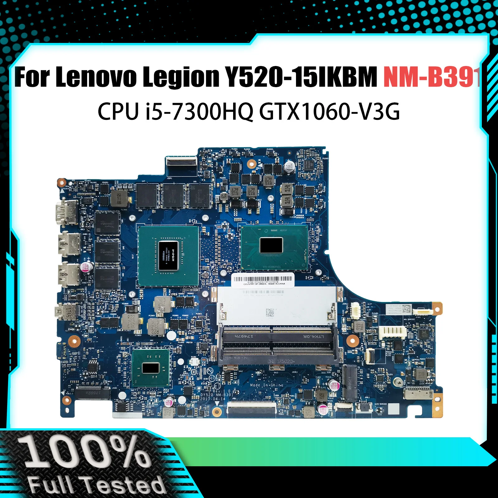 

Notebook Mainboard For Lenovo Legion Y520 Y520-15IKBM Laptop Motherboard CPU i5-7300HQ GTX1060-V3G BY520 NM-B391 FRU 5B20P24353