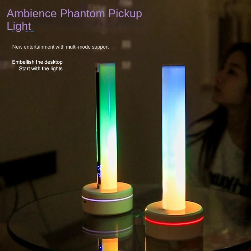 Luz de captação, luz ambiente eletrônica controlada por voz de mesa, música de fundo colorida, luz noturna USB controlada por voz