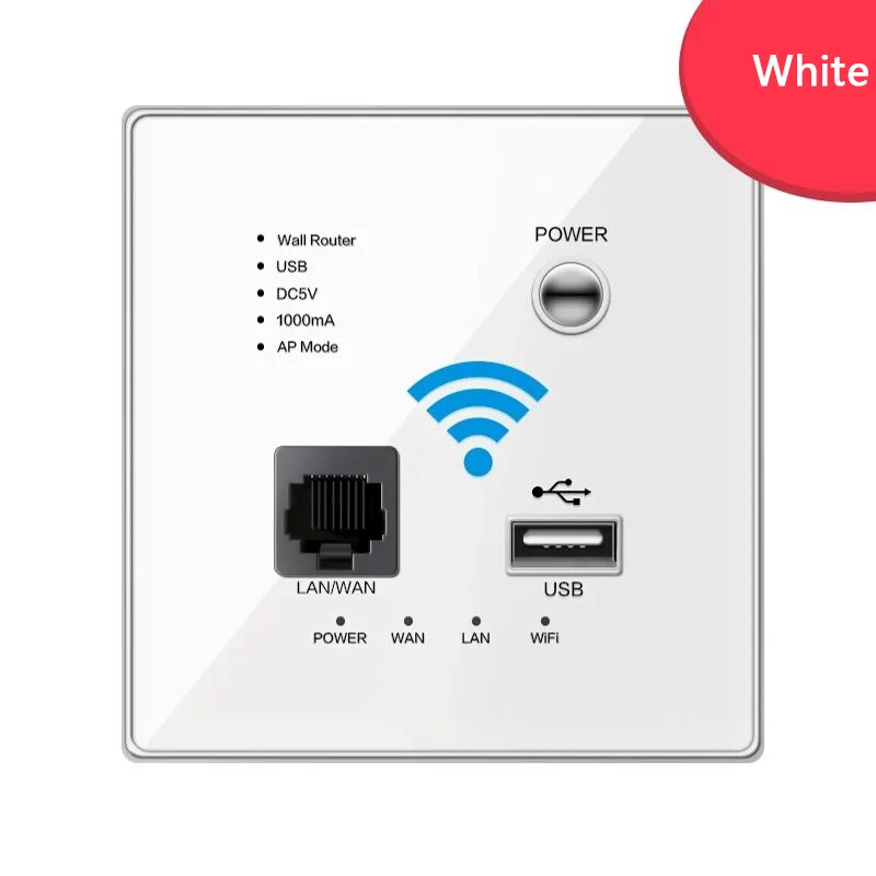 Wireless WiFi socket RJ45, AP relay smart network USB socket, crystal glass panel, 300Mbps embedded wall mounted WiFi router