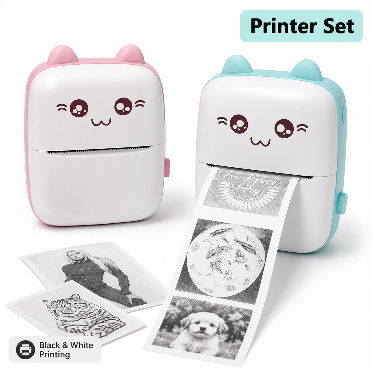 C9 Mini Sticker Printer Portable Thermal Bluetooth Paper Handheld Pocket Photo Cute Cat Design Inkless for School Notes