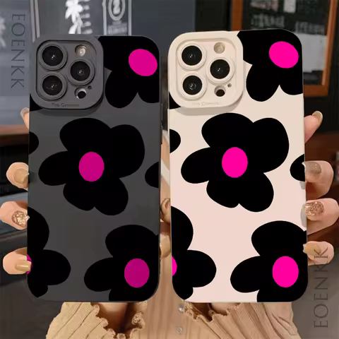 Black Flower Printed Phone Case For Samsung Galaxy S25 S24 S23 S22 S21 S20 Note 10 20 Lite Ultra Plus FE 5G Silicone Soft Cover