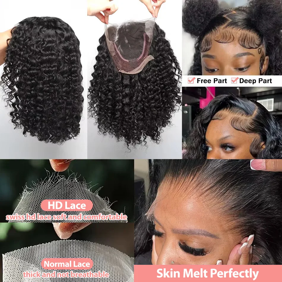 HD 250% Brazilian Curly Short Bob 13x6 Lace Front Human Hair Wigs Brazilian Deep Wave 13x4 Transparent Lace Frontal Remy Wig 5x5 Glueless Wig For Women